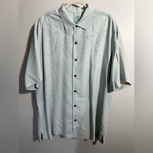 Tommy Bahama Men’s XXL Light Blue Gray Hawaiian Floral Silk Beach Camp Shirt